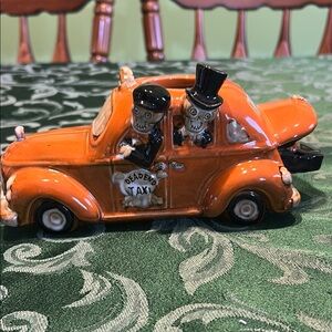 Yankee Candle Skeleton Taxi Votive holder Halloween orange ceramic